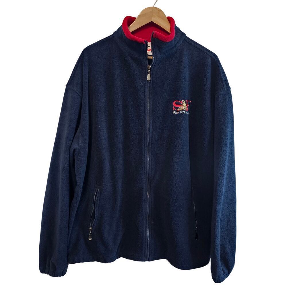 Vintage San Francisco Fleece Jacket Men 2X Blue Full Zip Retro Streetwear Skater